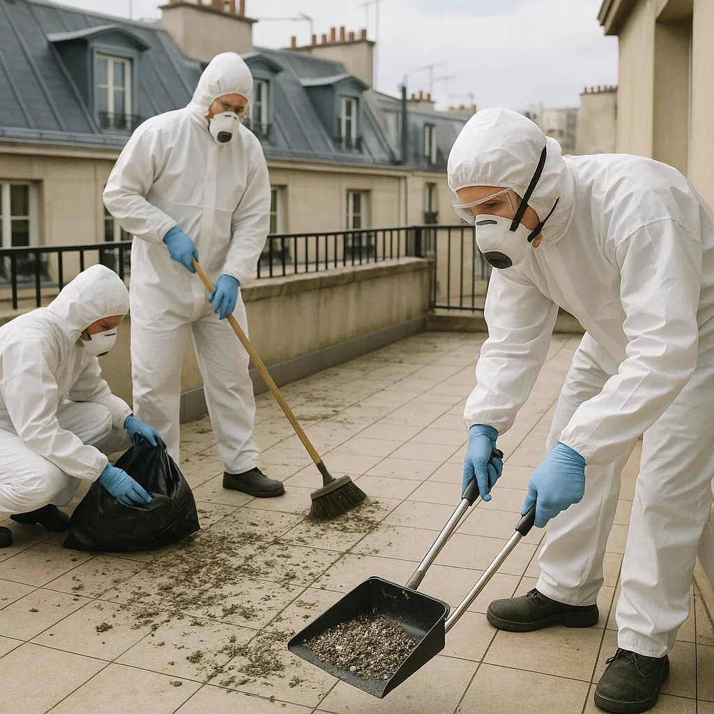 Élimination des fientes de pigeons sur bâtiments